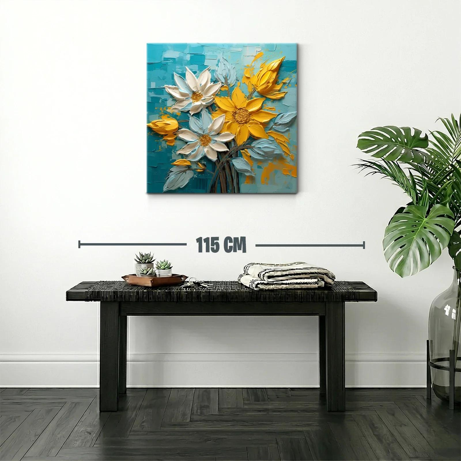 Cuadro floral vibrante con tonos amarillos y azules — miniatura 2