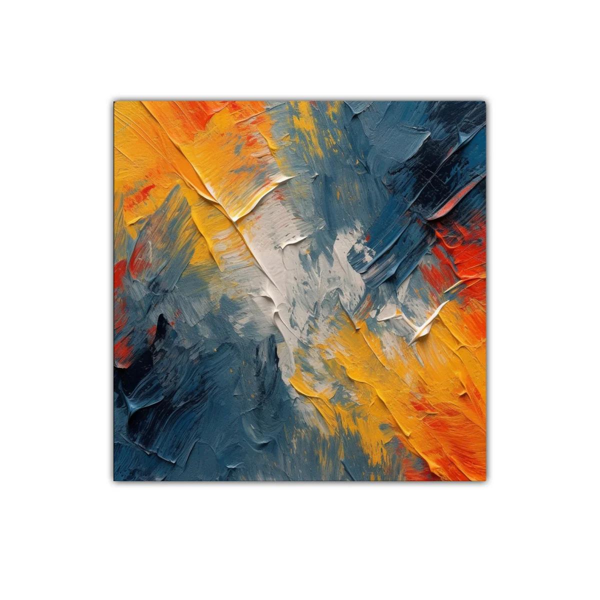 Cuadro abstracto con textura en tonos cálidos y fríos contrastantes