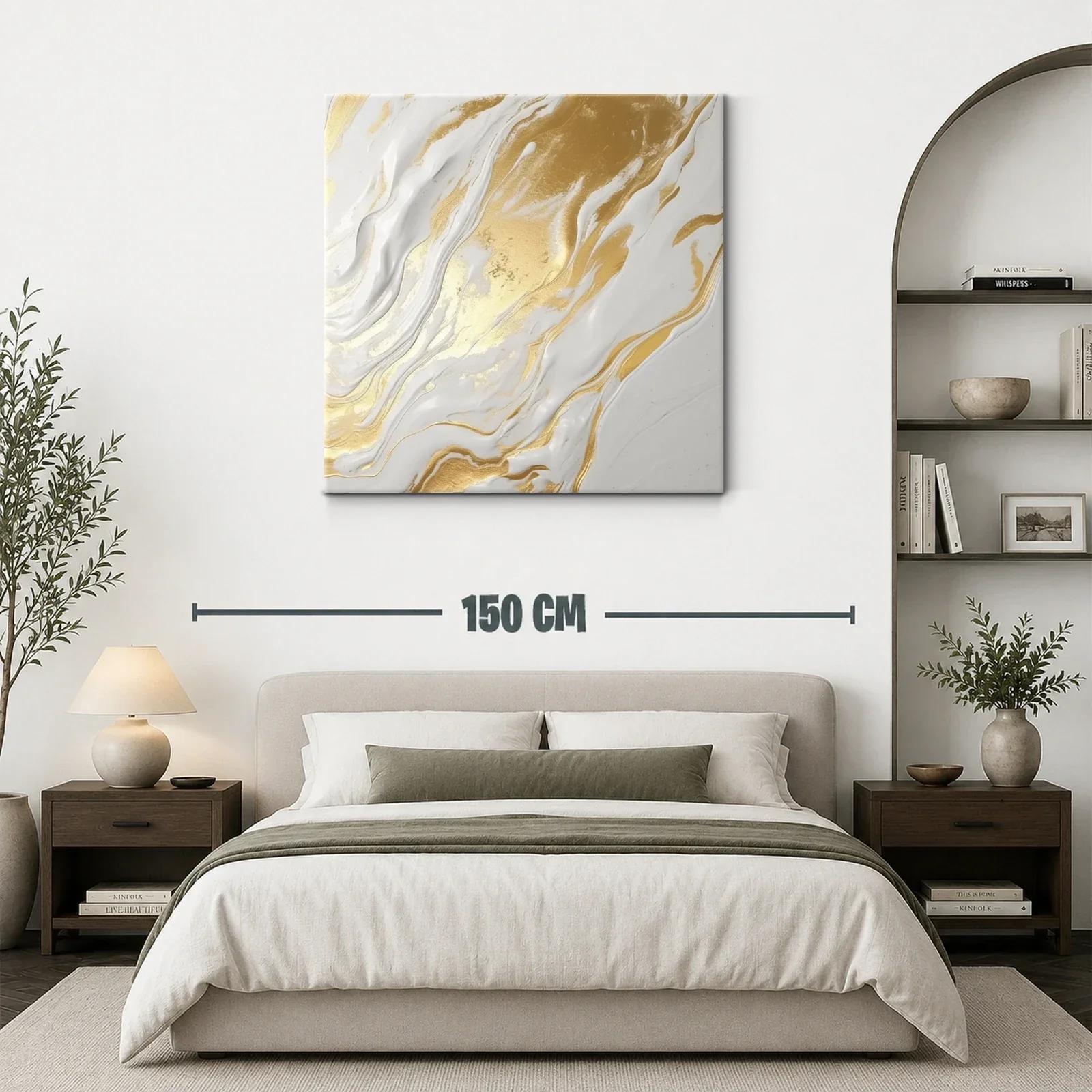 Cuadro abstracto en tonos dorados y blancos elegantes — miniatura 3