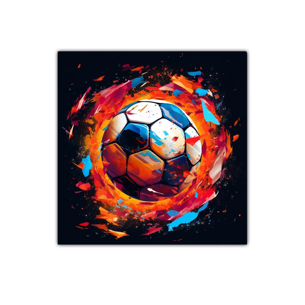 Cuadro decorativo balón de fútbol en llamas vibrantes — imagen principal