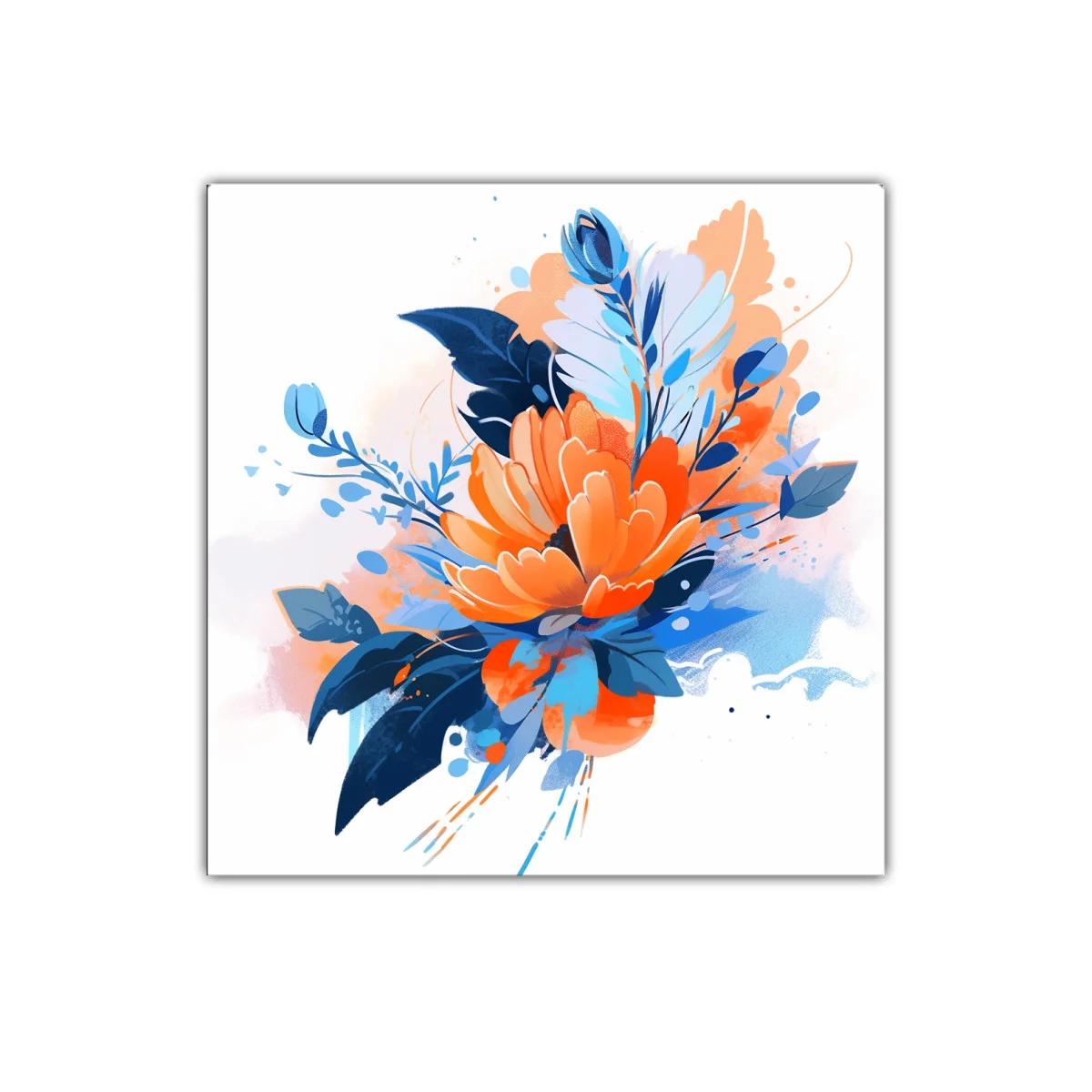 Cuadro decorativo con flores en tonos vibrantes azules y naranjas — imagen principal