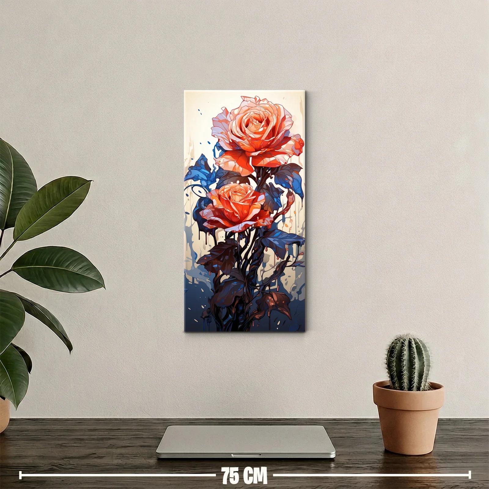 Cuadro rosas coral con hojas azul grisáceas — miniatura 2