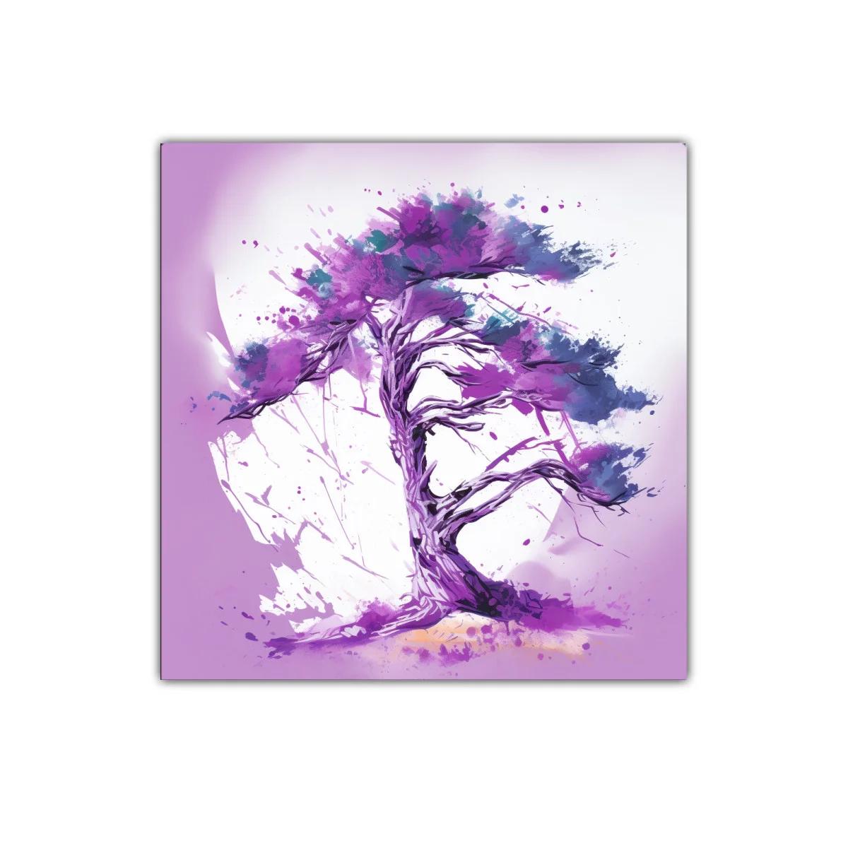Árbol en tonos púrpura con pinceladas dinámicas — imagen principal