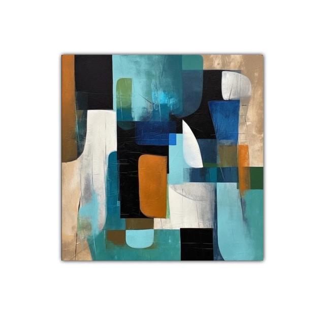 Cuadro abstracto con formas geométricas y tonos vibrantes