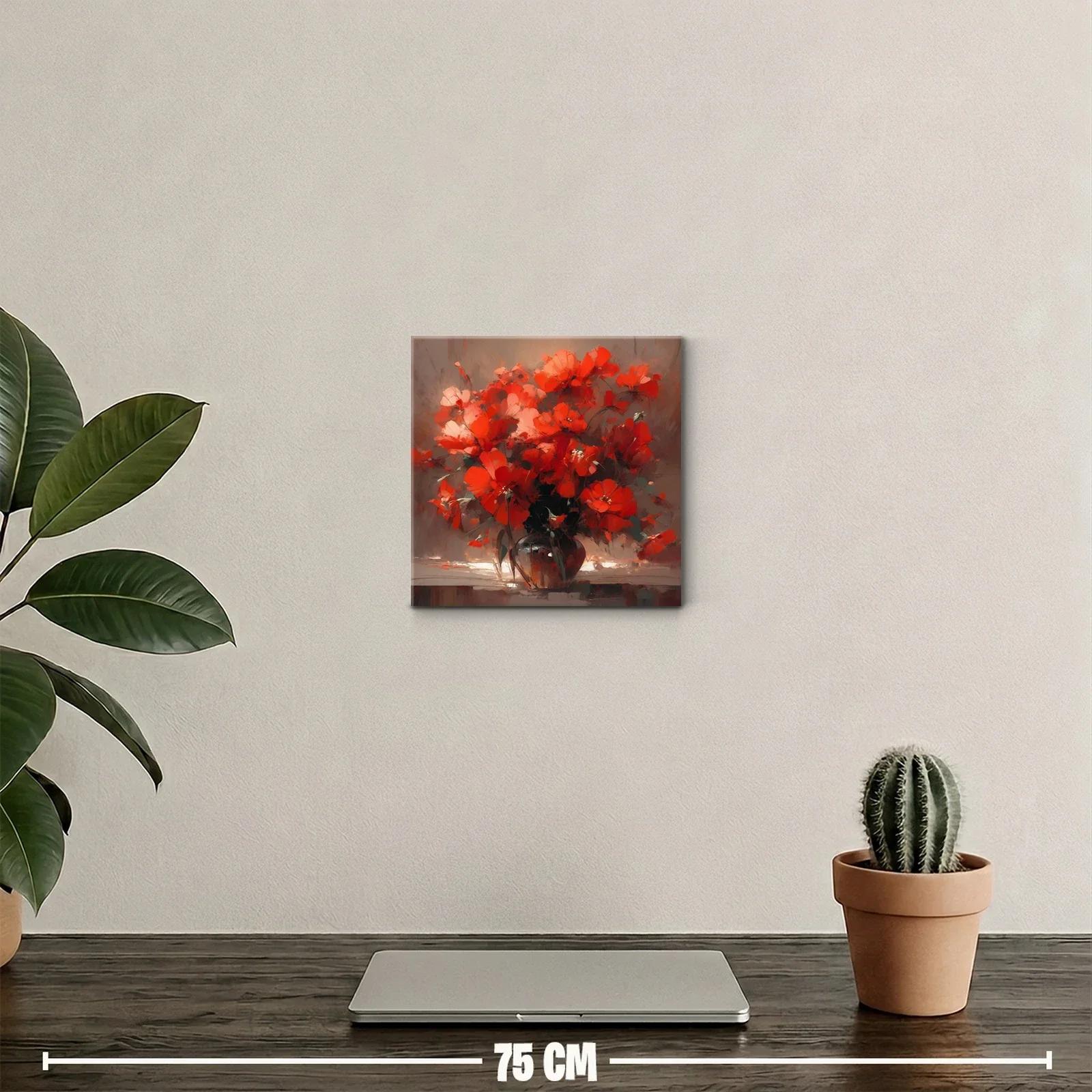 Ramo vibrante de flores rojas en jarrón oscuro — miniatura 2