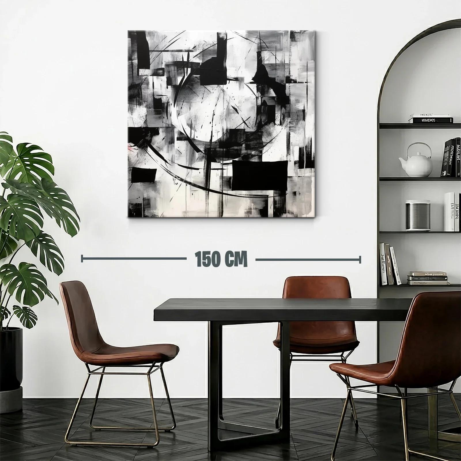 Cuadro abstracto en blanco y negro con formas geométricas — miniatura 2