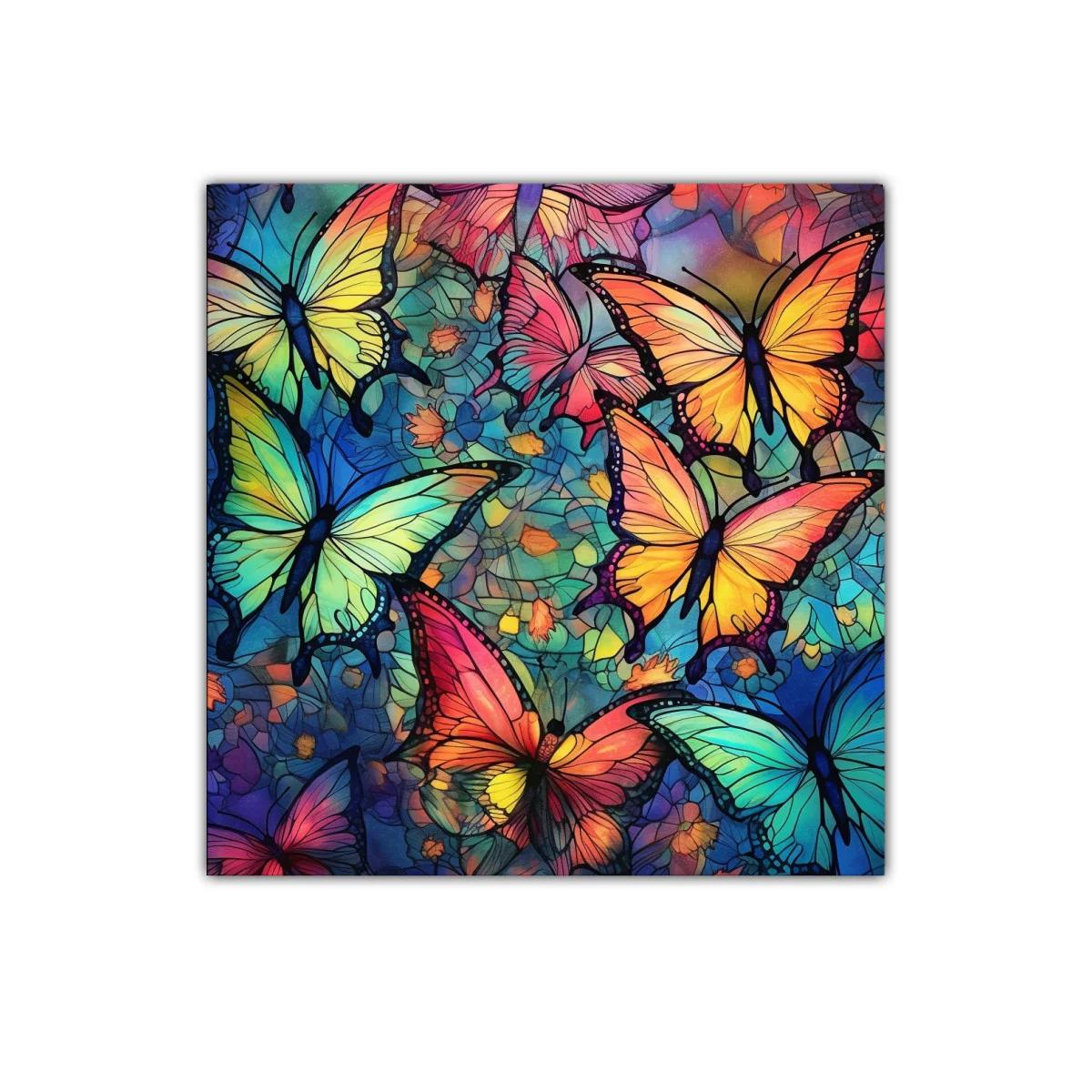 Cuadro con mariposas en vibrantes tonos azul y naranja