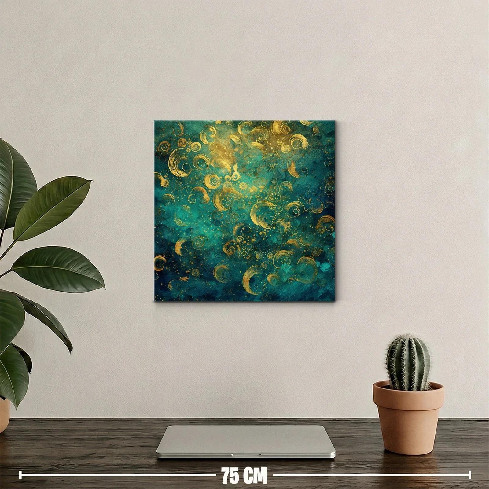 Composición abstracta con espirales doradas y fondo turquesa — miniatura 2