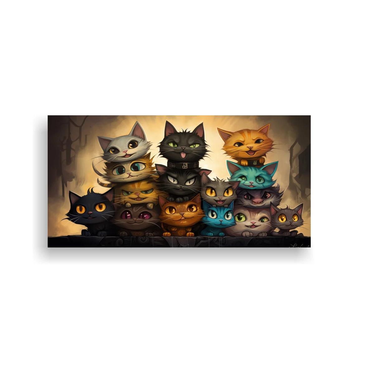 Cuadro grupo de gatos en masa compacta sobre fondo sombrío