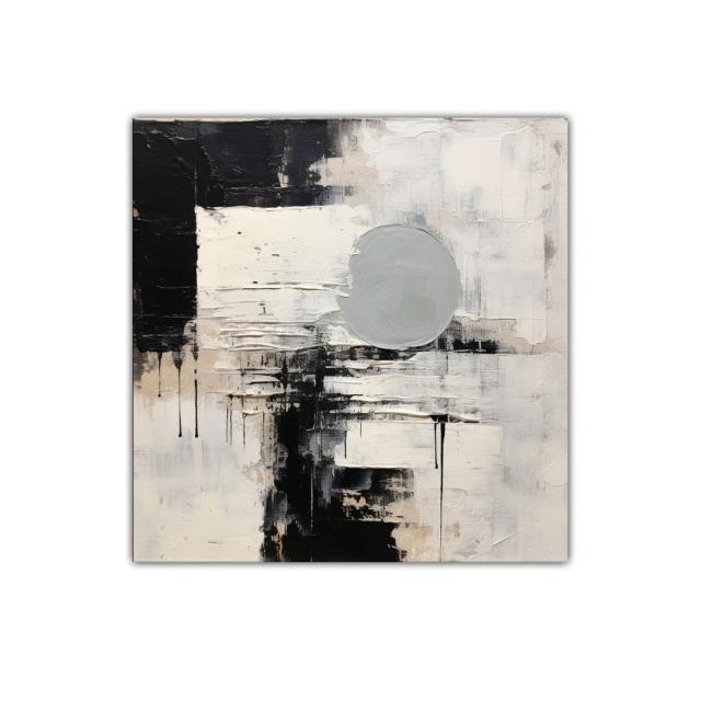 Cuadro abstracto con formas geométricas y tonos neutros