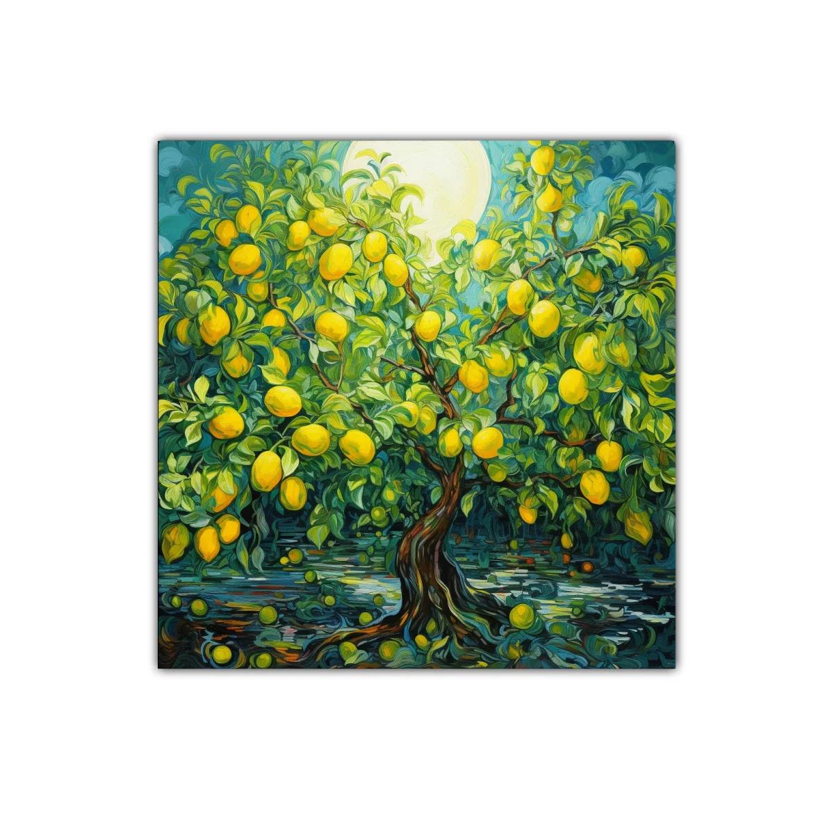 Cuadro árbol frutal con limones amarillos vibrantes — imagen principal