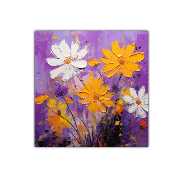 Flores vibrantes en tonos morados y naranjas