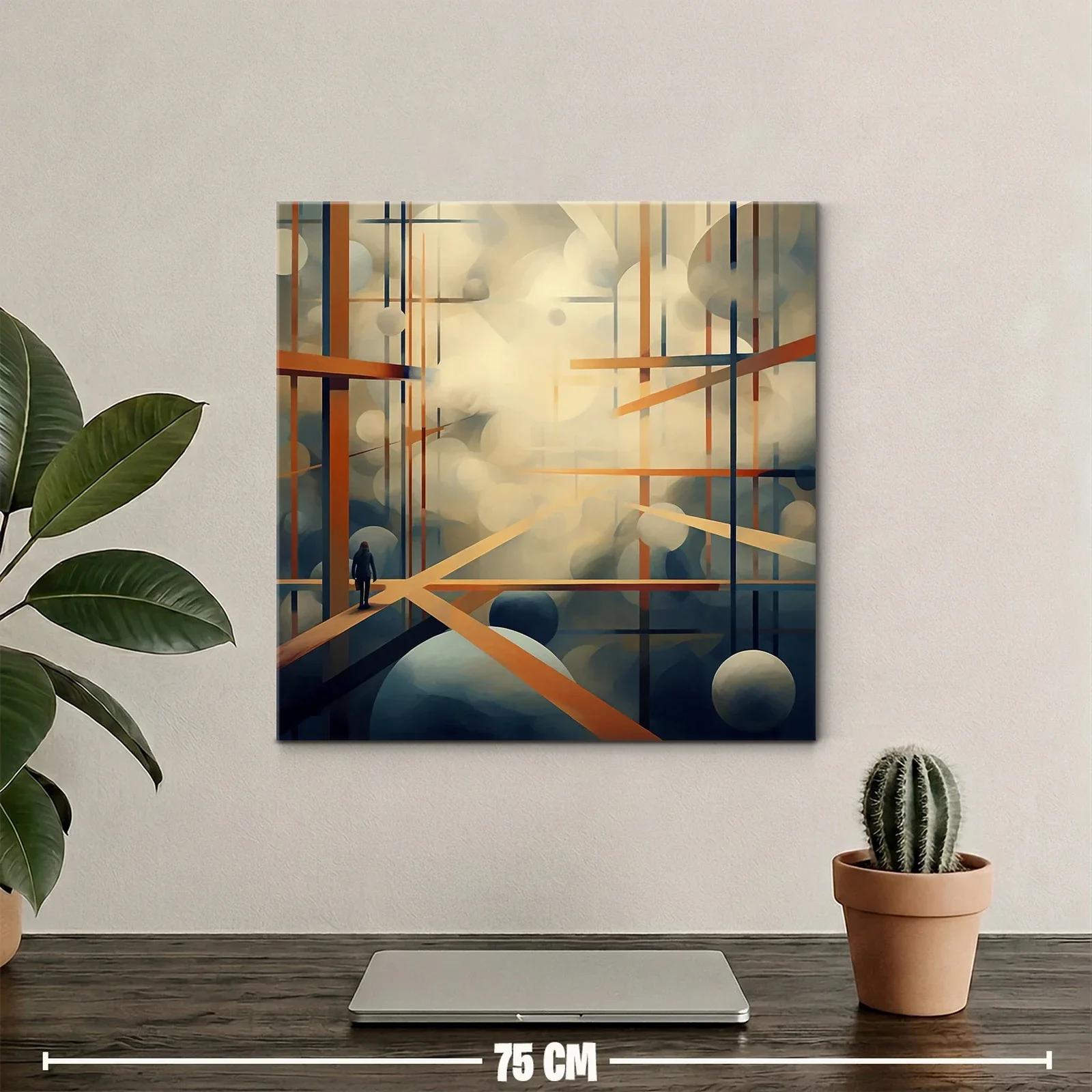 Composición abstracta con líneas y esferas en tonos cálidos — miniatura 2