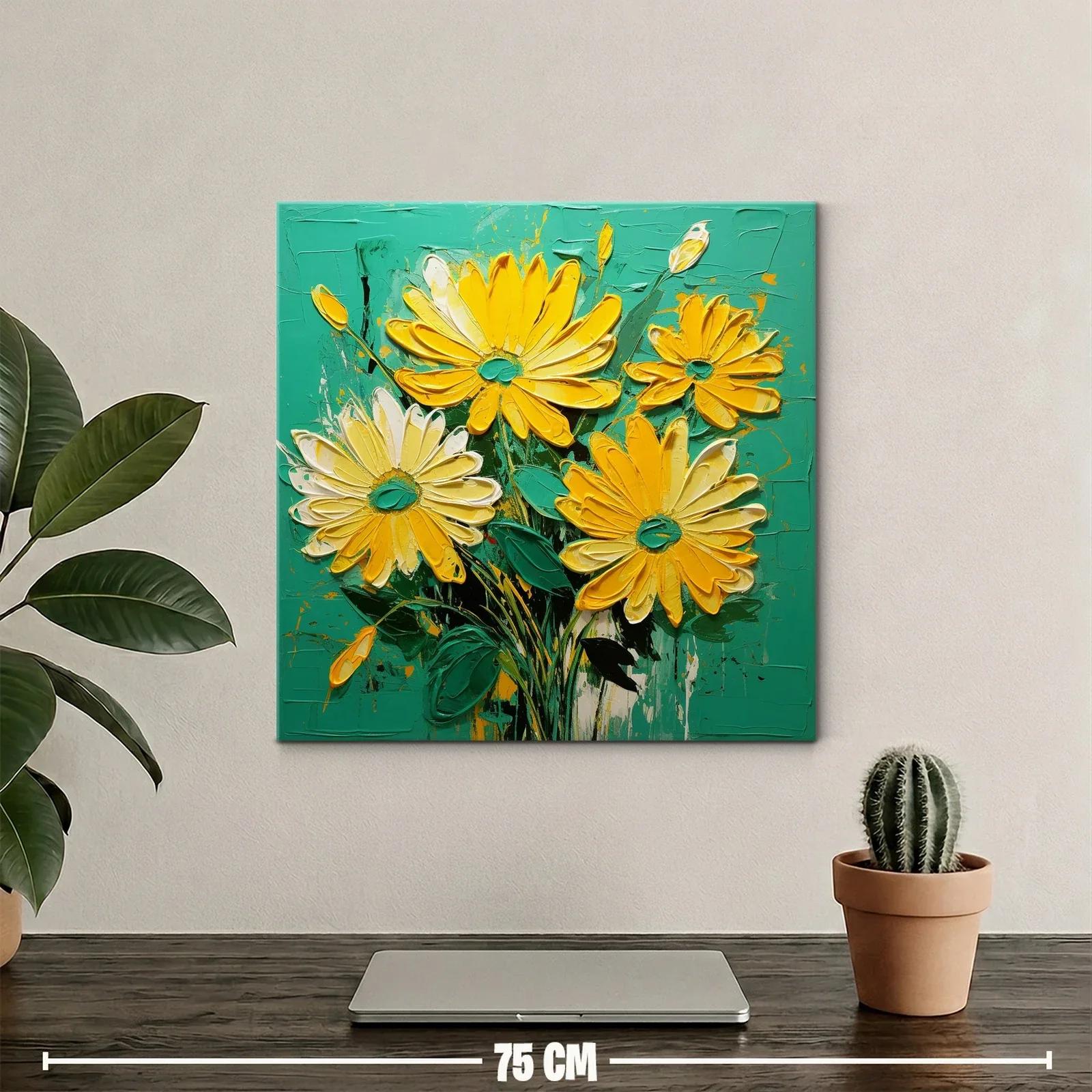 Vibrantes flores amarillas sobre fondo turquesa intenso — miniatura 2