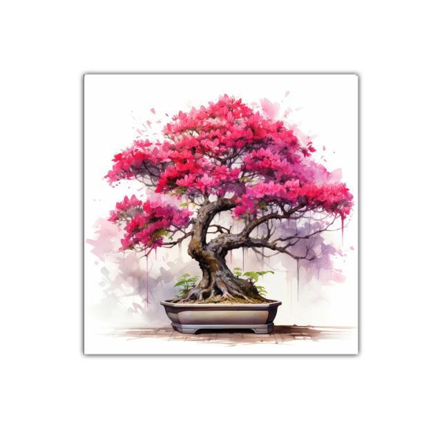 Cuadro con árbol bonsái en vibrantes tonos rosas y morados