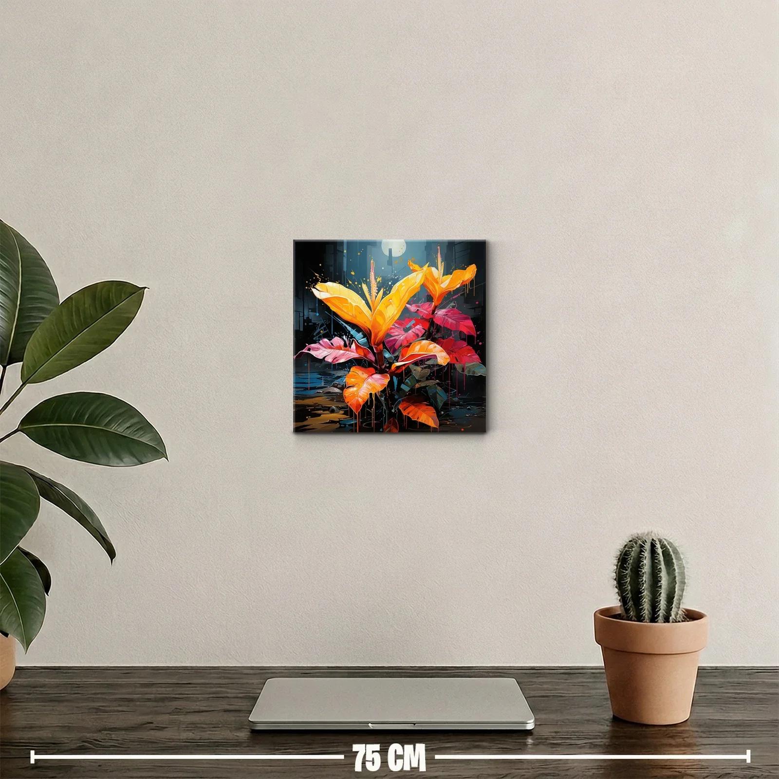 Cuadro vibrante con flores naranjas y hojas coloridas — miniatura 2