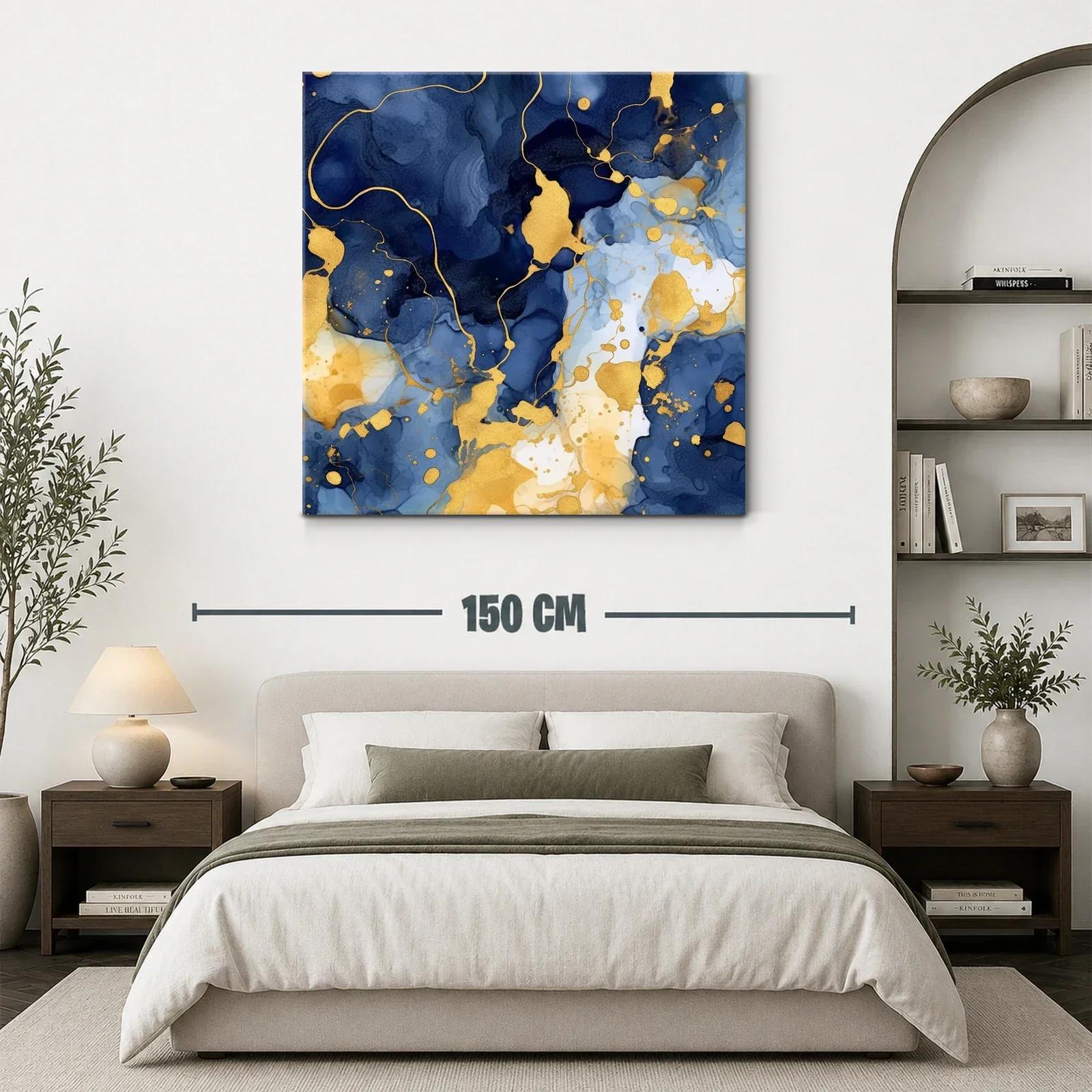 Cuadro abstracto elegante en tonos azul intenso y dorado — miniatura 3