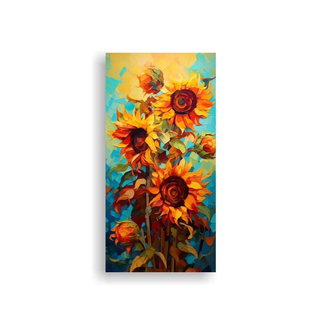 Cuadro de girasoles altos con fondo azul turquesa