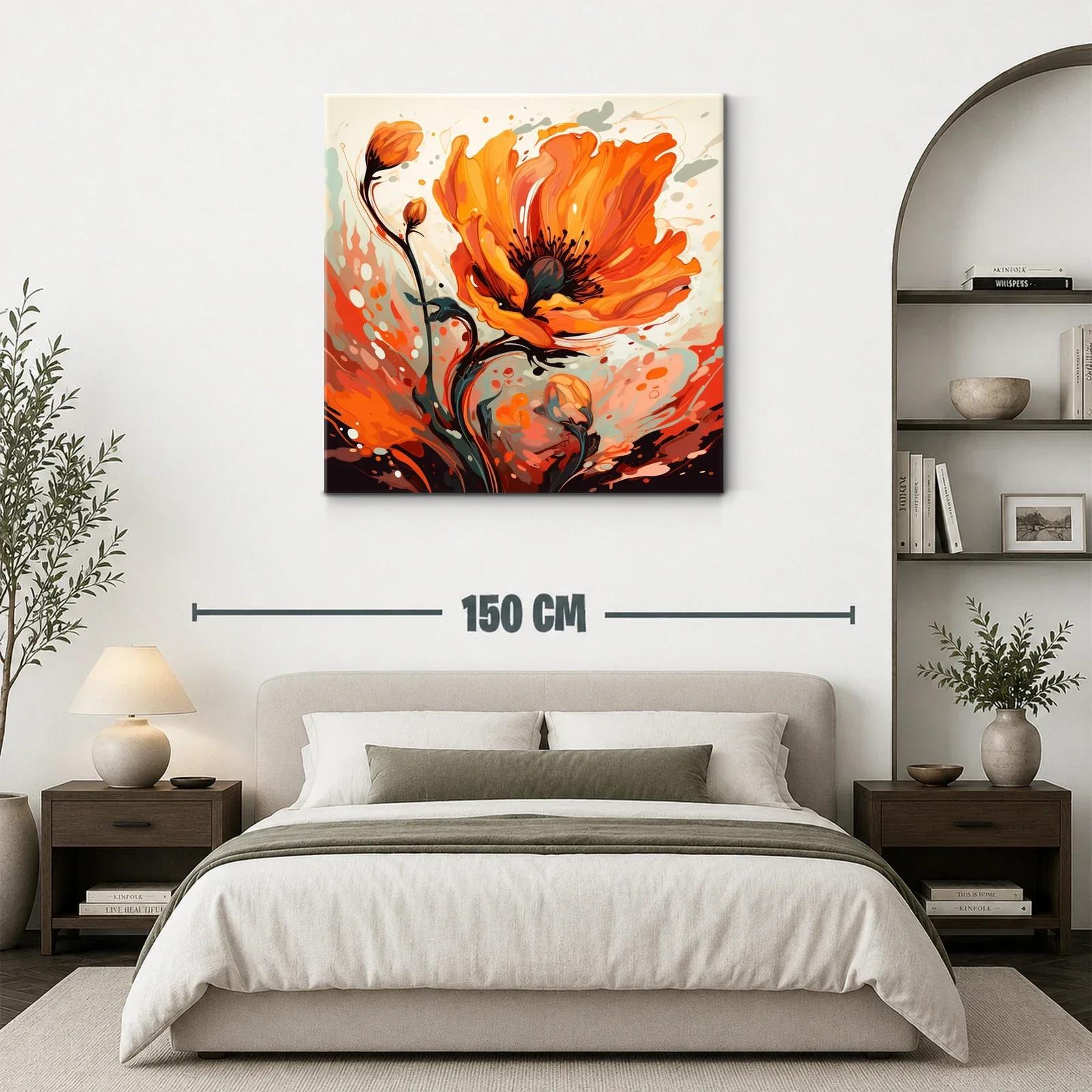 Cuadro floral vibrante en tonos naranjas y negros — miniatura 3