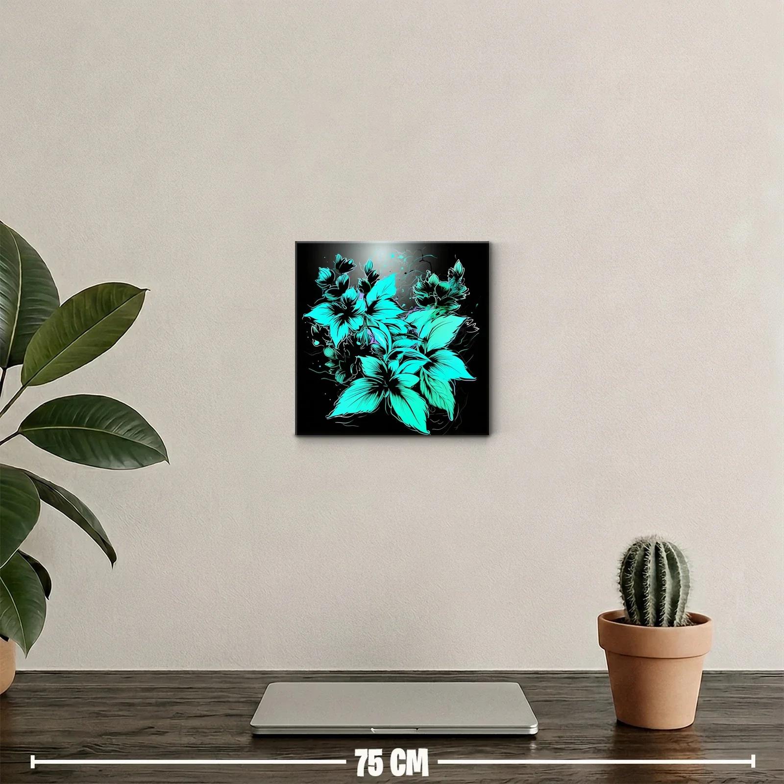 Cuadro decorativo con flores en tonos azul neón vibrantes — miniatura 2