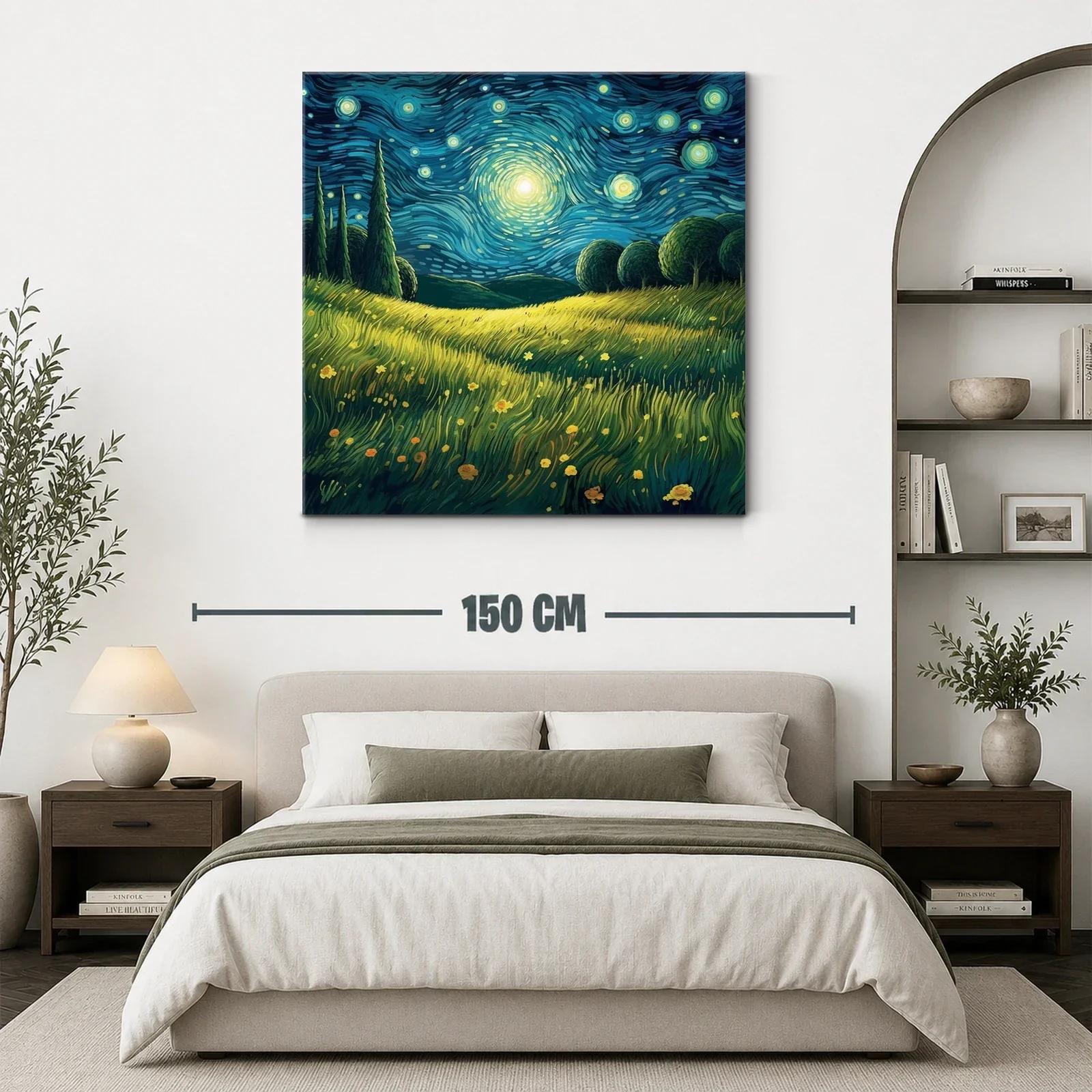 Paisaje nocturno brillante con cielo estrellado y campo de flores — miniatura 3
