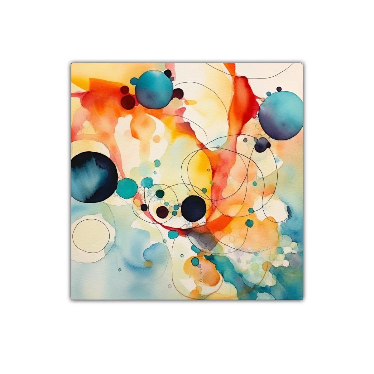 Arte abstracto con círculos vibrantes y trazos delicados