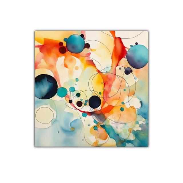 Arte abstracto con círculos vibrantes y trazos delicados