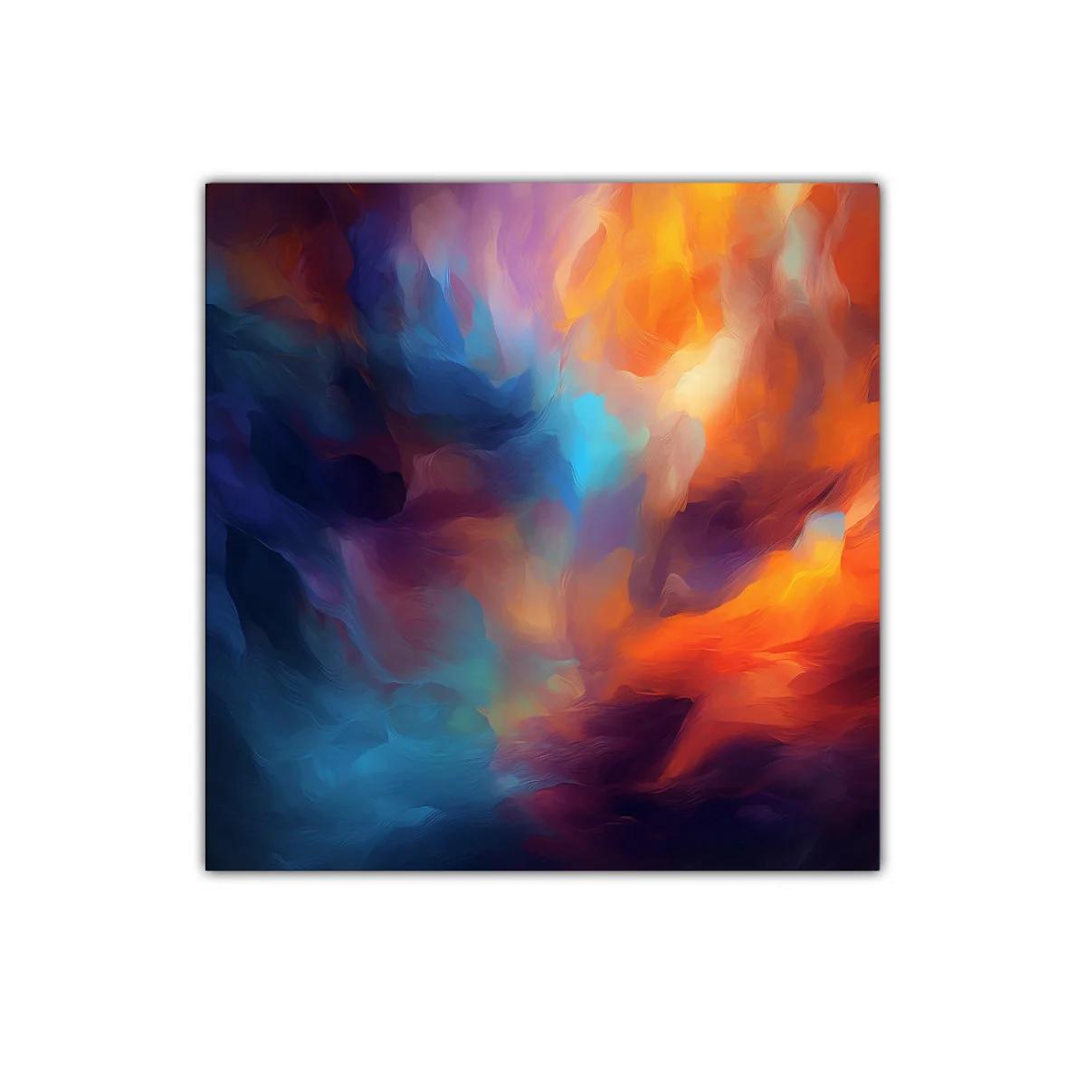 Cuadro abstracto con vibrantes tonalidades cálidas y frías
