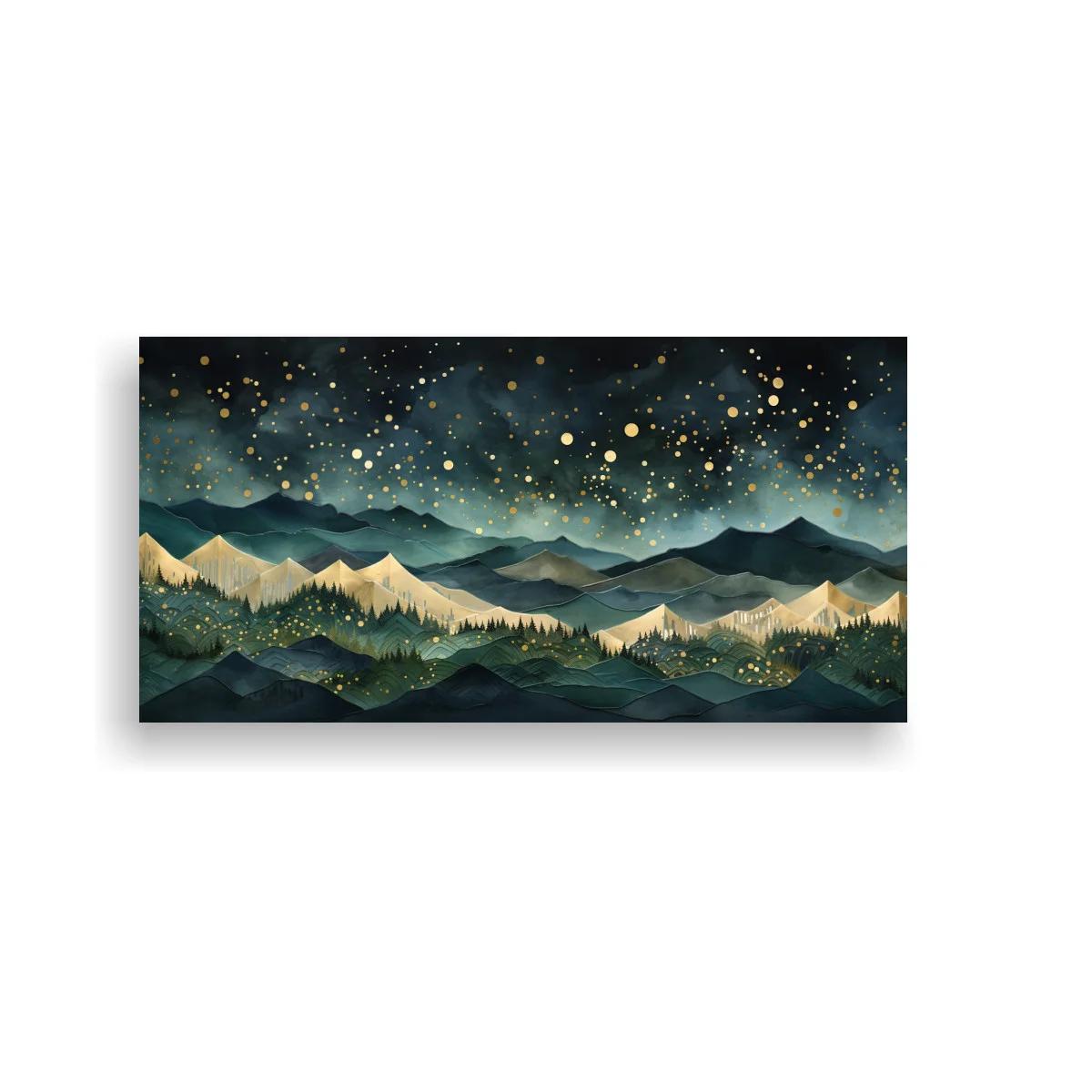 Cuadro paisaje de montañas con picos en crema y destellos dorados