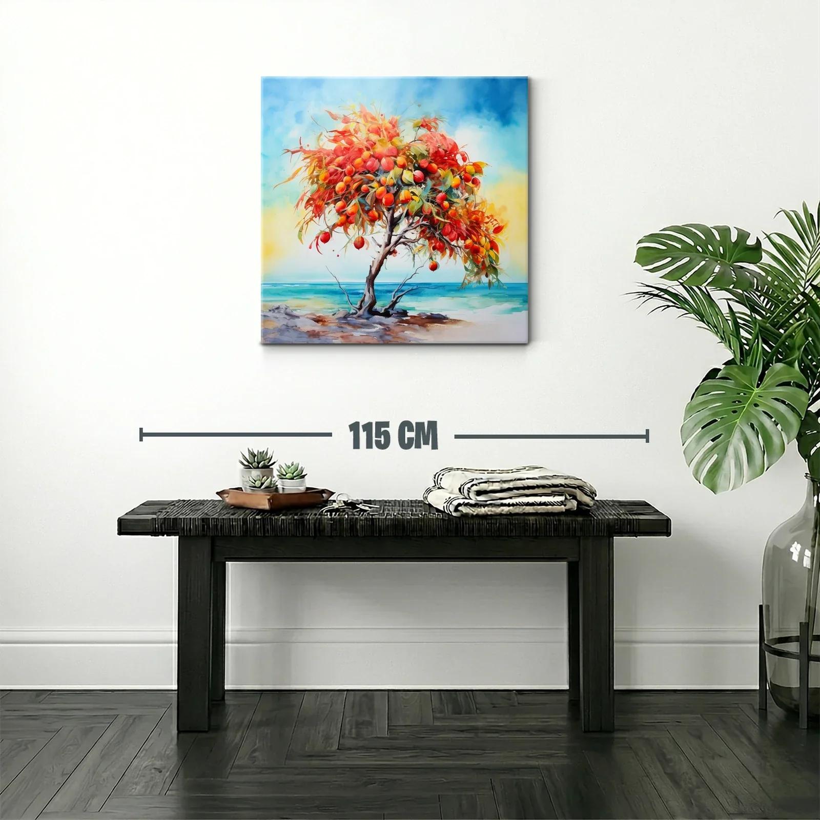 Árbol frutal vibrante junto al mar en tonos cálidos — miniatura 2