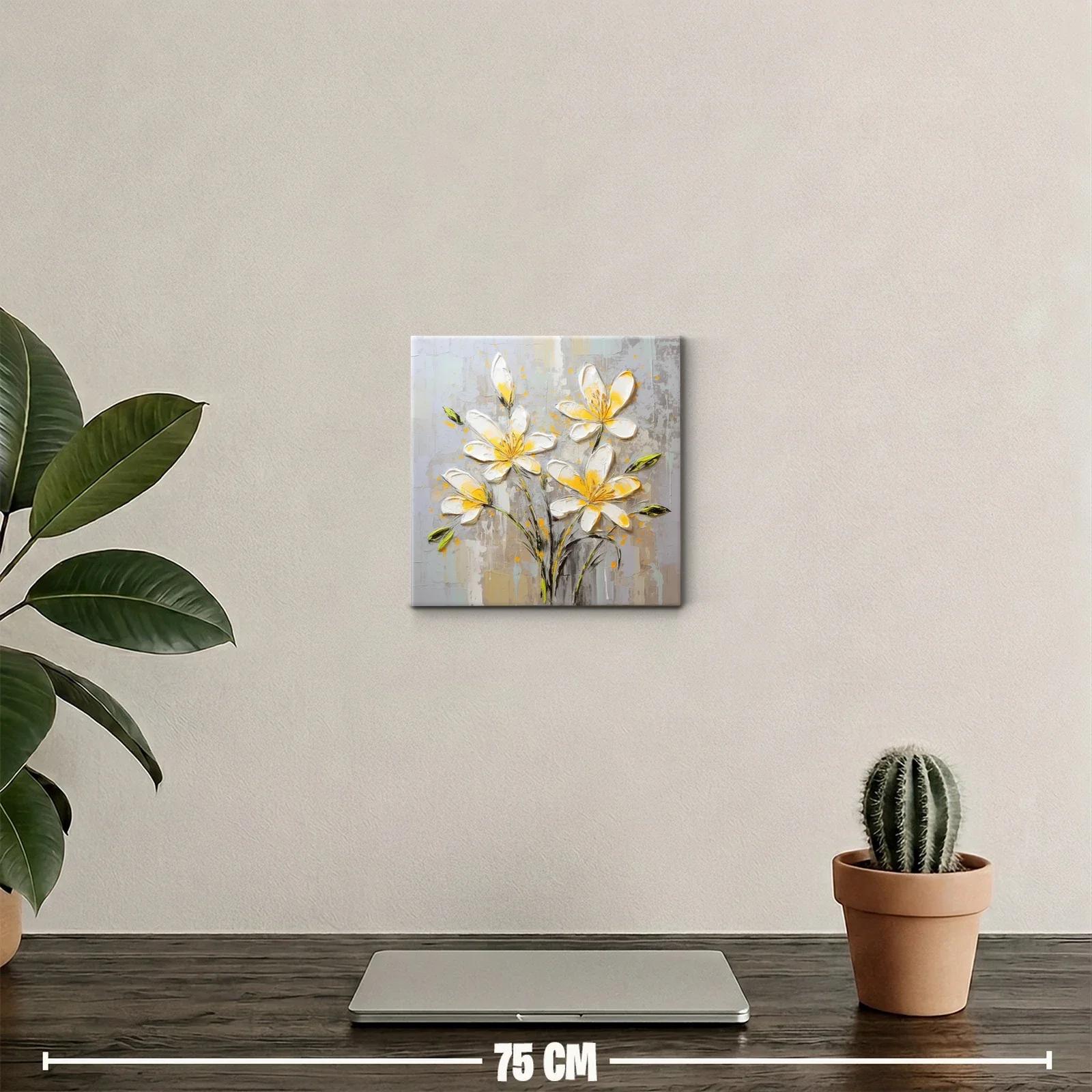 Cuadro floral con flores blancas y toques amarillos vibrantes — miniatura 2