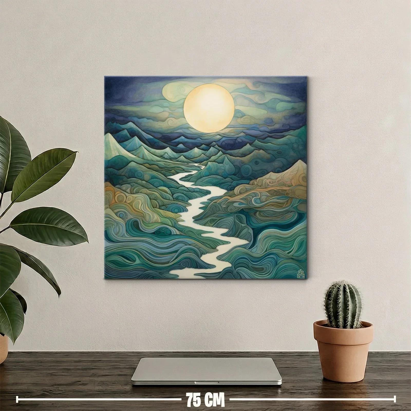 Paisaje onírico con río serpenteante bajo luna llena — miniatura 2