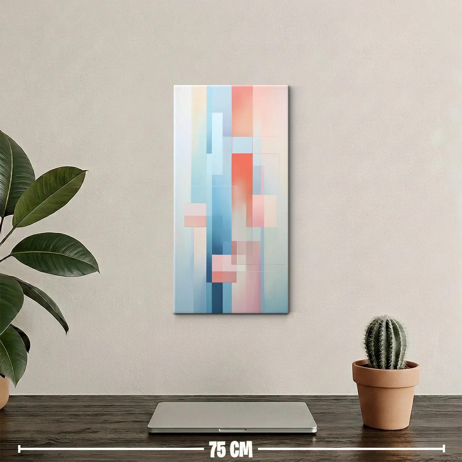 Cuadro geométrico de bandas verticales en azul y coral — miniatura 2