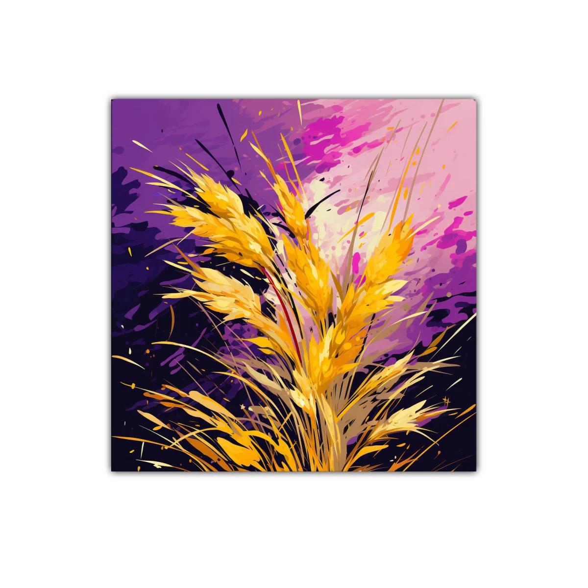 Ramo de espigas doradas sobre fondo violeta vibrante — imagen principal