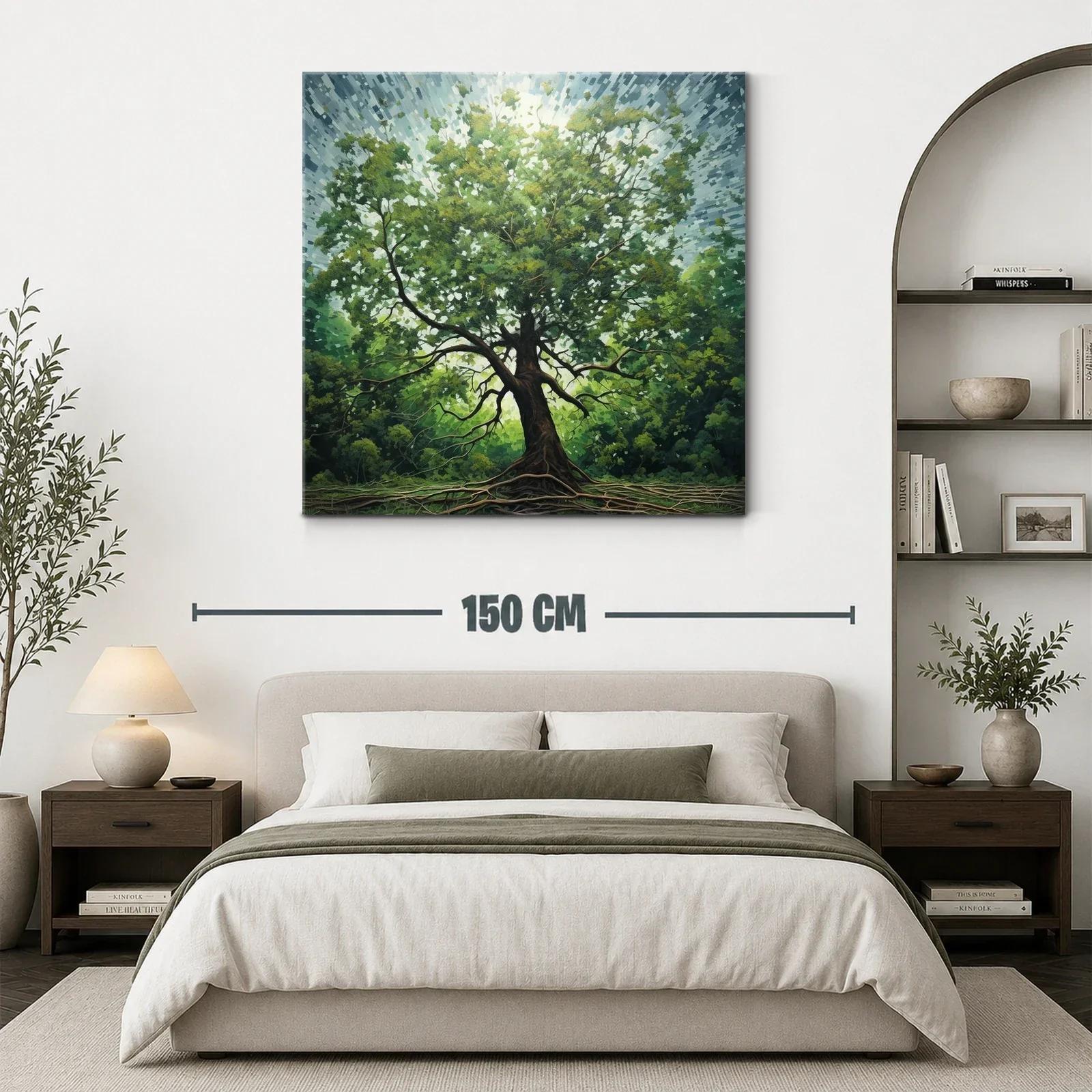 Árbol frondoso iluminado con raíces visibles y cielo radiante — miniatura 3
