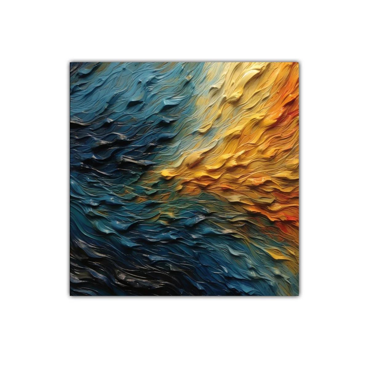 Cuadro abstracto con textura ondulada en tonos cálidos y fríos