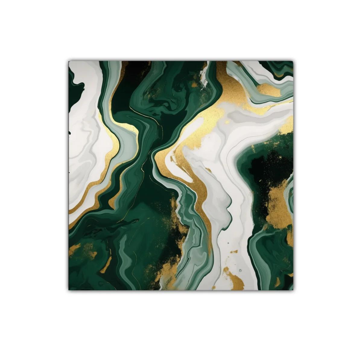 Cuadro decorativo con vetas verdes y doradas elegantes