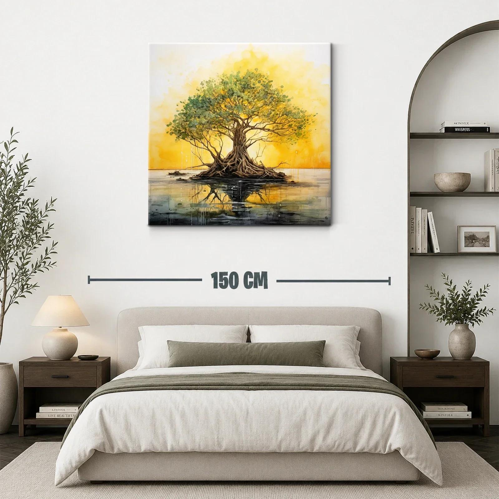 Árbol reflejado en agua con tonos dorados y verdes — miniatura 3