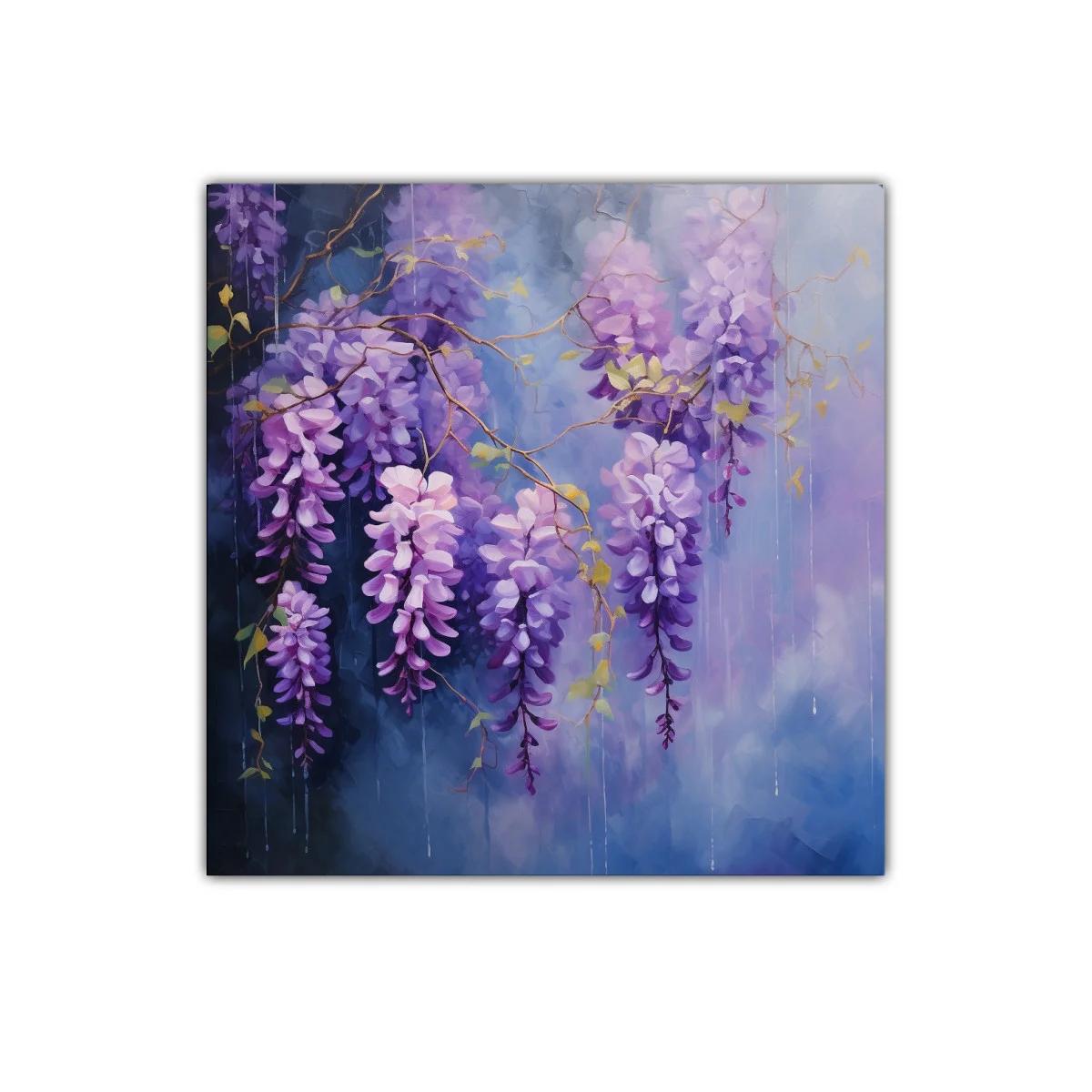 Cuadro decorativo de glicinas violetas en ambiente soñador — imagen principal