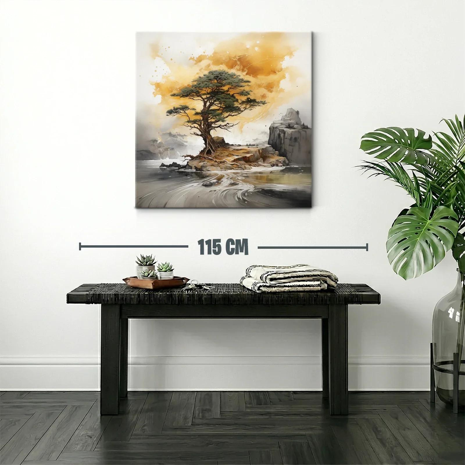 Árbol solitario sobre isla en paisaje sereno y cálido — miniatura 2