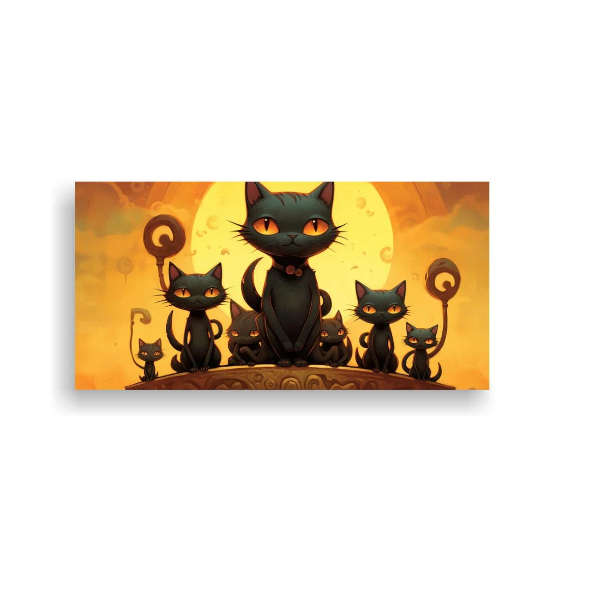 Cuadro gatos negros ante luna llena grande