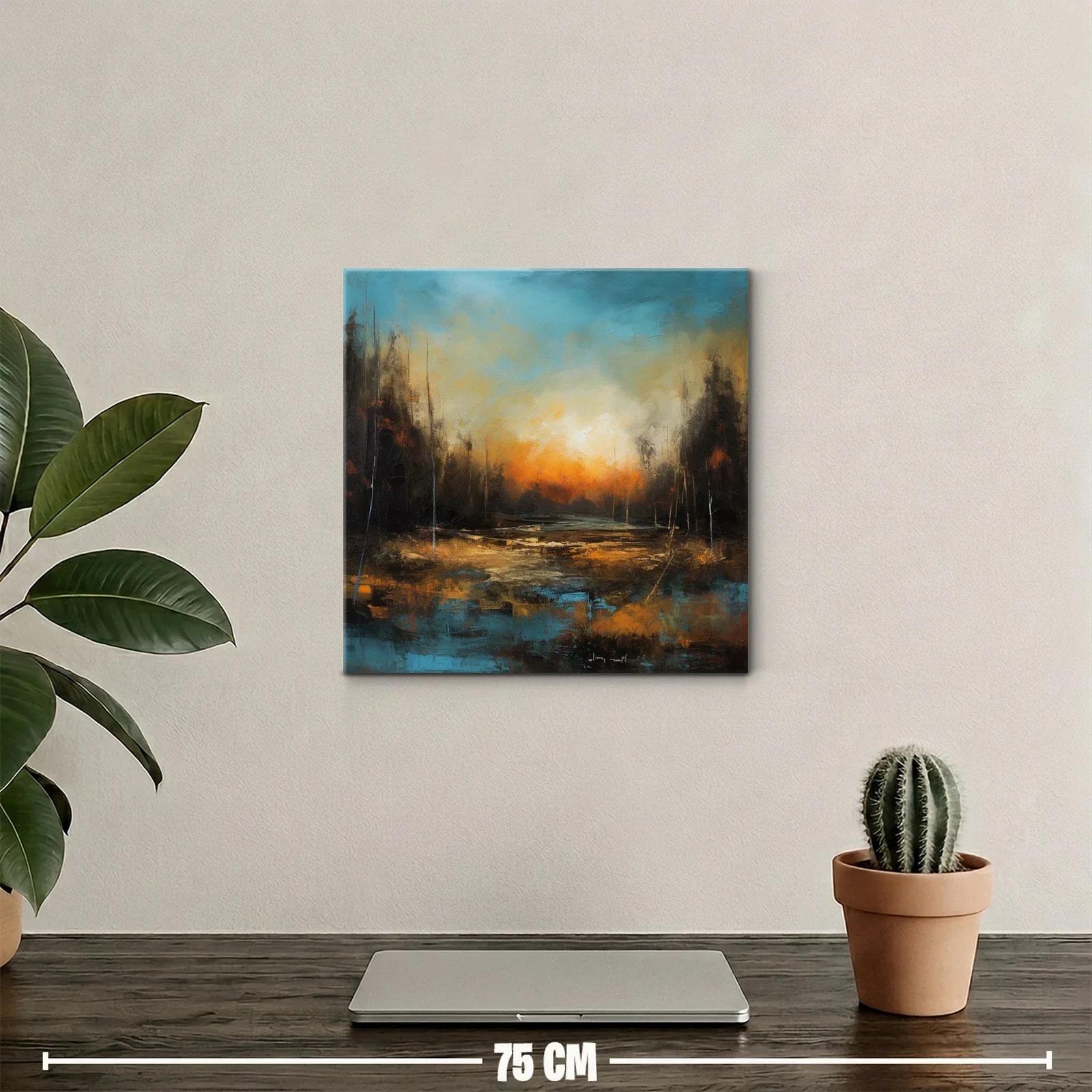 Paisaje abstracto con atardecer y tonos cálidos y fríos — miniatura 2