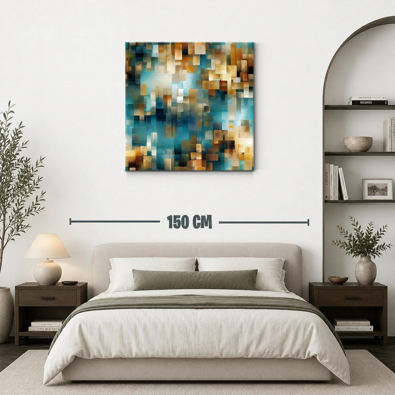 Composición abstracta con bloques en tonos azules y dorados — miniatura 3