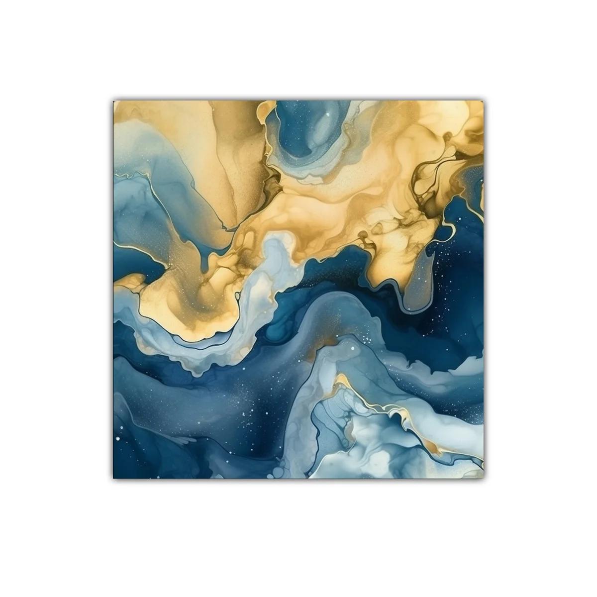 Composición abstracta en azul y dorado efecto fluido
