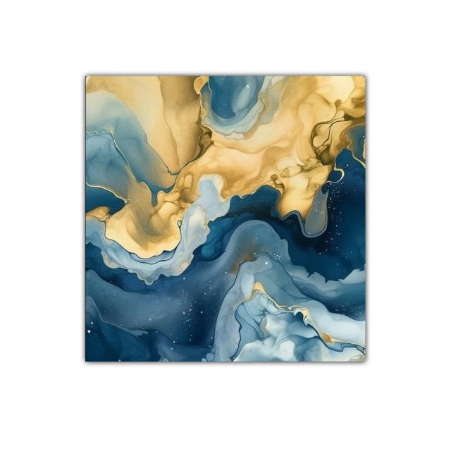 Composición abstracta en azul y dorado efecto fluido