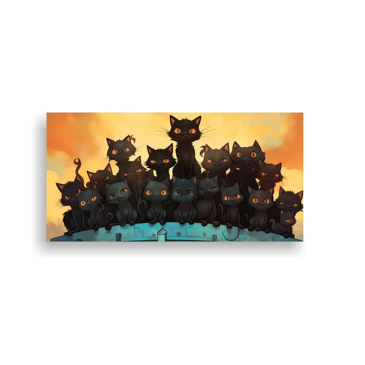 Cuadro grupo de gatos negros con colas curvas