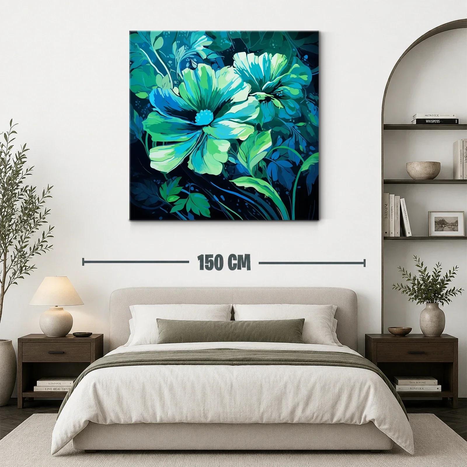 Cuadro floral en tonos azules y verdes vibrantes — miniatura 3