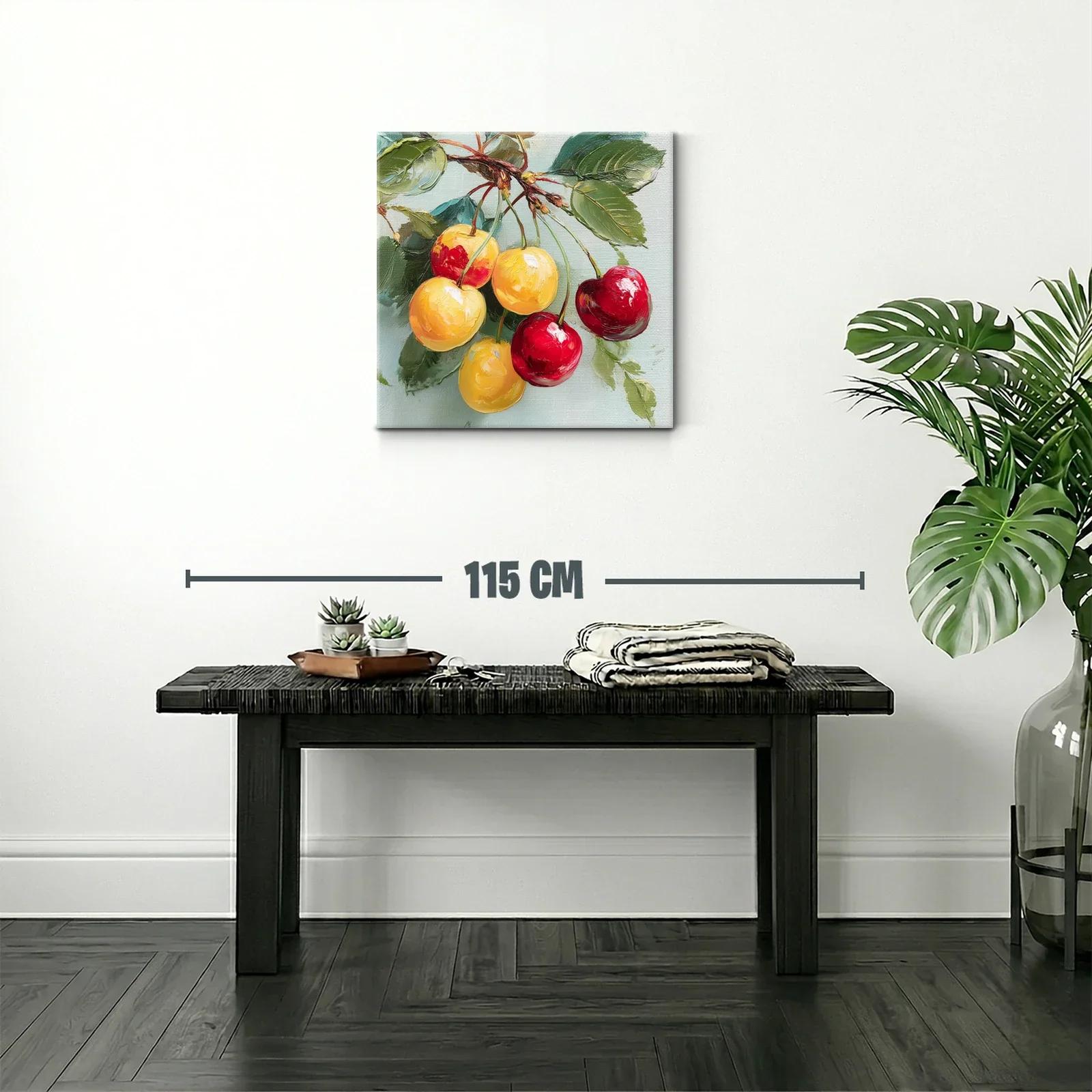 Cherries in Vibrant Red and Yellow on Soft Green Background — miniatura 2