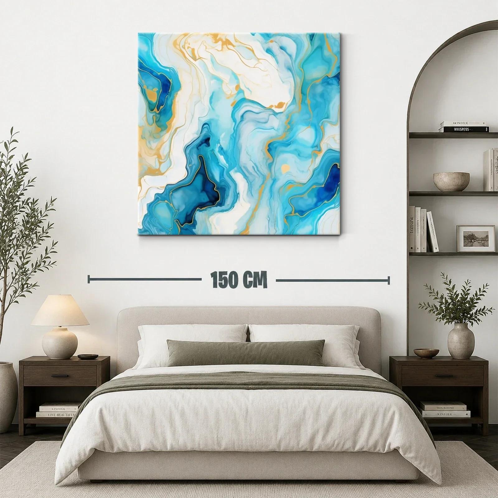 Cuadro abstracto con tonos azules y dorados elegante — miniatura 3