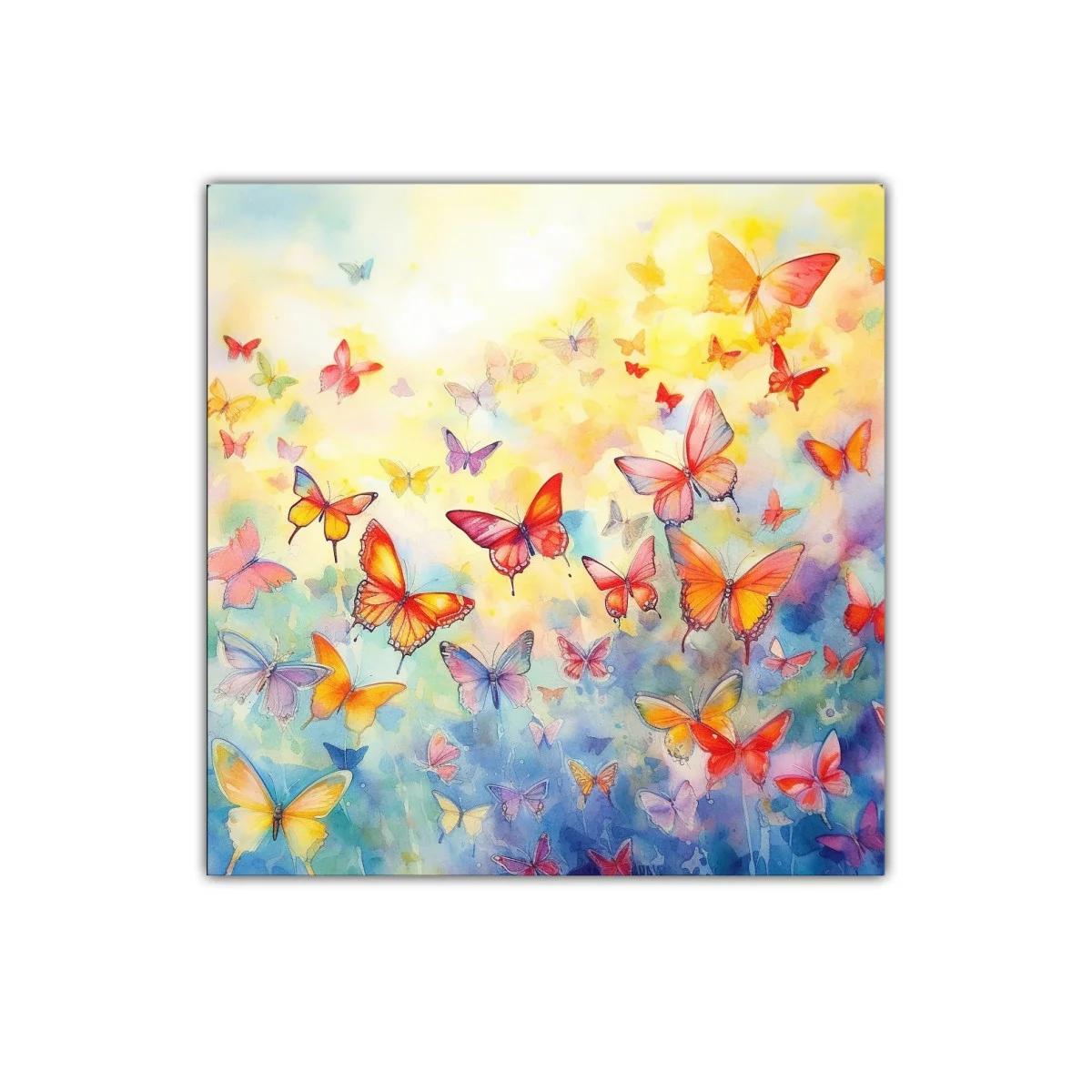 Cuadro decorativo con vuelo de mariposas en tonos vibrantes